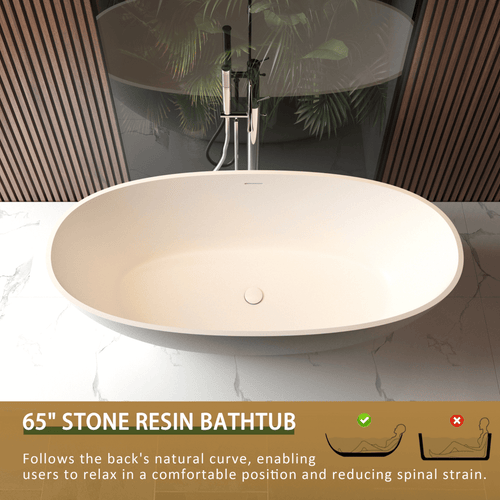 Alora 65-Inch Luxury Freestanding Soaking Bathtub With Overflow And Pop-Up Drain