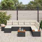 Garden Sofa Set 9-Piece Polyrattan with Cushions Black Cream Weatherproof Lounge Furniture for Garden Patio Balcony Modular with Storage Space and Garden Table Cosy and Easy to Clean