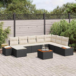 Garden Sofa Set 9-Piece Polyrattan with Cushions Black Cream Weatherproof Lounge Furniture for Garden Patio Balcony Modular with Storage Space and Garden Table Cosy and Easy to Clean