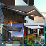 Motorized Patio Awning Retractable Electric with Remote Control LED Lights - UV Rain Protection Shade