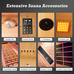 Far Infrared Wooden Sauna with Recliner, Personal Indoor Home Spa, Traditional Saunas Room with 7 Color Lights, 10 Minutes Warm-up Heater Tube & Carbon Panels, Oxygen Bar (2300W/220V, Hemlock)