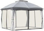 Marquee Metal Gazebo Canopy Party Tent Garden Patio Shelter with Netting Sidewalls & Double Tiered Roof