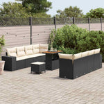 Garden Sofa Set with Cushions, 11 Pieces, Poly Rattan Black Cream, Weatherproof Lounge Furniture for Garden, Balcony, Patio, Modular with Wooden Table, Comfortable and Durable