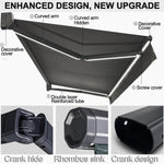 Retractable Electric Patio Awning with Remote Control & LED Light, Aluminum Sun Shade for Backyard Garden Balcony Deck