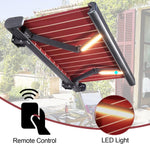 Motorized Patio Awning Retractable Electric with Remote Control LED Lights - UV Rain Protection Shade