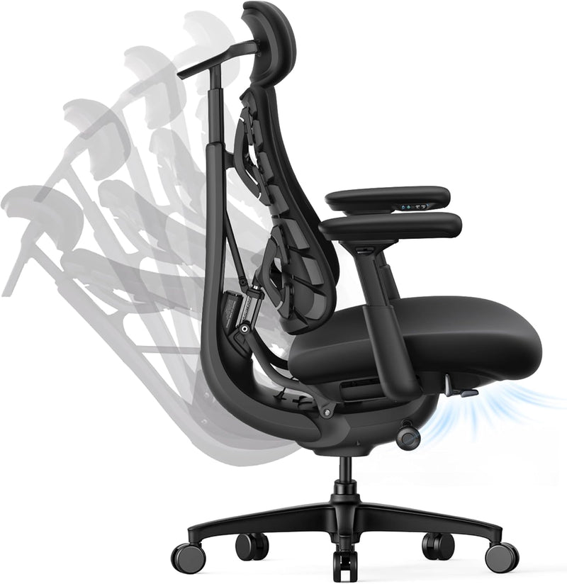 LiberNovo PRO AirFlow Dynamic Ergonomic Office Chair, Desk Chair with Active AirFlow Seat Ventilation, 2 Ventilation Speeds, 5 Recline, Built-in Spine Stretch, for Home Office, Graphite 48cm