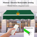 Outdoor Patio Electric Retractable Awning Sun Shade w/Remote Control & Manual Crank Handle, 3x1.5m for Courtyard Balcony Deck Shop Restaurant Cafe