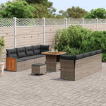 Garden Sofa Set 11 Pieces Grey Poly Rattan with Removable Cushions Weatherproof Lounge Outdoor Furniture for Garden Balcony Patio Modular Includes Table and Stool, Comfortable and Durable