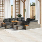 Garden Sofa Set Grey with Cushions, 13 Pieces, Made of Poly Rattan and Powder-Coated Steel for Garden, Balcony, Patio, Weatherproof Lounge Furniture with Storage Function and Table