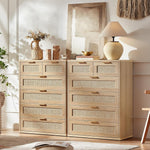 LEYAOYAO Rattan Dresser for Bedroom, 41" Tall Chest of Drawers, Modern 6 Drawers Boho Dressers with Storage, Light Oak Dresser Wooden Closet Organizer for Living Room, Hallway, Natural Wood