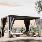 Metal Pergola with Hardtop Roof, Purple Leaf Pergola for Backyard, Aluminum Pergolas with Curtains, 10'x13' Gazebo for Garden,Patio,Black