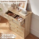 LEYAOYAO Rattan Dresser for Bedroom, 41" Tall Chest of Drawers, Modern 6 Drawers Boho Dressers with Storage, Light Oak Dresser Wooden Closet Organizer for Living Room, Hallway, Natural Wood