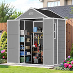 NicBex 6×5 Resin Outdoor Storage Shed with Floor & Window– All-Weather Lockable Small Tool Shed, Outdoor PP Plastic Garden Sheds & Outdoor Storage for Garden, Patio & Backyard – Light Gray