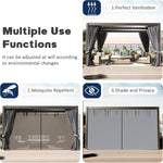 Metal Pergola with Hardtop Roof, Purple Leaf Pergola for Backyard, Aluminum Pergolas with Curtains, 10'x13' Gazebo for Garden,Patio,Black