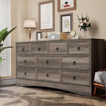 VVFLU Farmhouse 10 Drawer Dresser for Bedroom – 63'' Long Dresser Wood Chest of Drawers,TV Stand for 75 inch TV, Storage Organizer Furniture, Hallway, Entryway, Closet, Brownish Grey