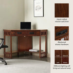 Leick Home 82430 Mission Corner Desk, Writing Computer Desk with Drop Front Keyboard Drawer, for Home Office, Solid Wood, Mission Oak