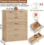 LEYAOYAO Rattan Dresser for Bedroom, 41" Tall Chest of Drawers, Modern 6 Drawers Boho Dressers with Storage, Light Oak Dresser Wooden Closet Organizer for Living Room, Hallway, Natural Wood