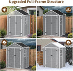 NicBex 6×5 Resin Outdoor Storage Shed with Floor & Window– All-Weather Lockable Small Tool Shed, Outdoor PP Plastic Garden Sheds & Outdoor Storage for Garden, Patio & Backyard – Light Gray