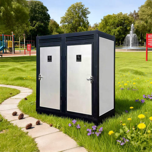 82" Two-Person Portable Outdoor Toilet Cabin with Light, Sink, and Fan