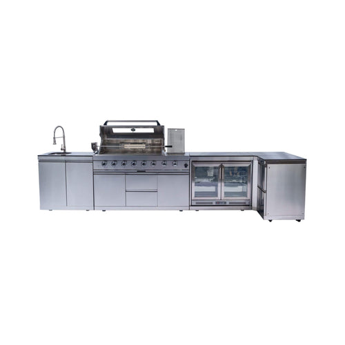 Castelle Flame 62-Inch 6-Burner Gas Outdoor Grill Island with Wine Cooler and Rotisserie