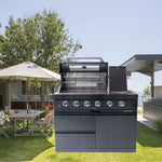 Castelle Flame Premium Black Stainless Steel 4-Burner Gas Grill With Rotisserie Kit