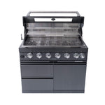 Castelle Flame Premium Black Stainless Steel 6-Burner Gas Grill Kitchen Island with Rotisserie Kit