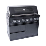 Castelle Flame Premium Black Stainless Steel 6-Burner Gas Grill Kitchen Island with Rotisserie Kit