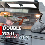 Castelle Flame Stainless Steel Outdoor BBQ Kitchen Island with 46-Inch 4-Burner 85K BTU Grill, Rotisserie Kit, and Cabinets