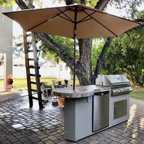 KoKoMo Grills Maui 7FT BBQ Island with 33-Inch Round Bar, LED Lights and Built-In BBQ