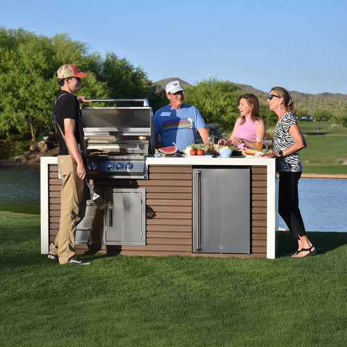 KoKoMo Grills Professional Shiplap Outdoor Kitchen Island with Waterfall Edge, Built-In Grill, and Refrigerator