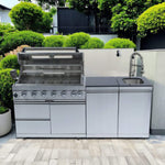 Castelle Flame Outdoor BBQ Kitchen Island with 43-Inch 6-Burner 85K BTU Propane Gas Grill, Rotisserie Kit, and Storage Cabinets