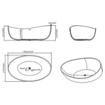 Alora Premium Freestanding Extra Large Oval Stone Besin Soaking Bathtub, 71"